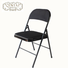 Atacado barato colorido cadeira dobrável estrutura metálica com malha PU de volta e assento preto dobrável móveis
